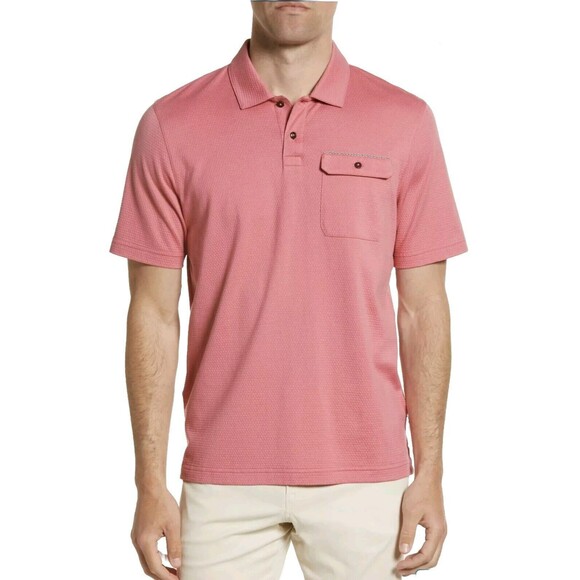 TED BAKER LONDON Chard Textured Men SS Flat Knit Soft Touch Polo Mid-Pink Size 7 - Picture 1 of 11